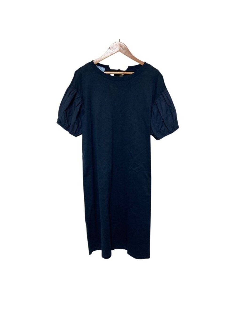 Prada Puff Sleeve Back Ribbon Long Dress Navy